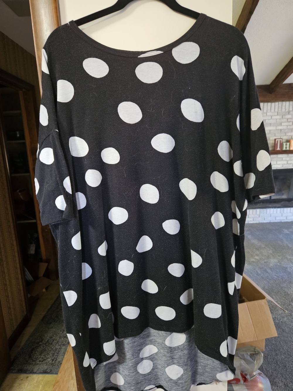 LuLaRoe Irma Black Tunic with White Polka Dots